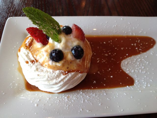 Fourth Course: Meringue with fruit, sweet cream, and cajeta caramel sauce