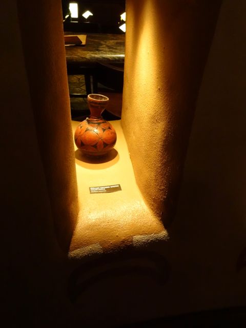 A drinking gourd in a niche between the entrance to Sanaa's dining area and the lounge