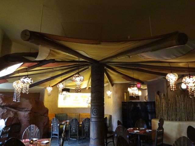 This area of the dining room is covered by a tent... It is a covering used on ships that transport spices, it keeps the sun and rain off of the sailors