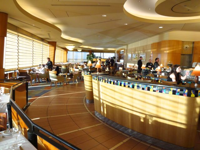 Walkway from the Lounge area to the main dining area, note the bar on the right