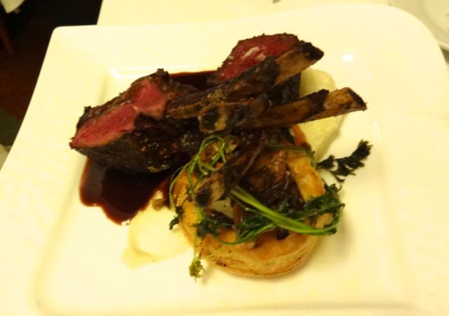 Cast Iron Seared Venison ... Roasted Winter Vegetable Vol-au-Vent, Celeriac Puree, Cabernet Butter Sauce