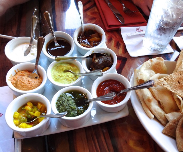 Bread Service Sauces: mildest on the left and spiciest on the right