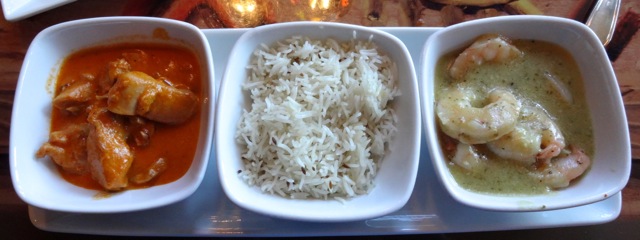 Entree Service: Butter Chicken, Basmati Rice with Coriander Seeds, Green Curry Shrimp