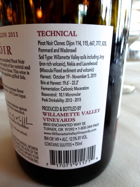 Details on Whole Cluster Pinot Noir label