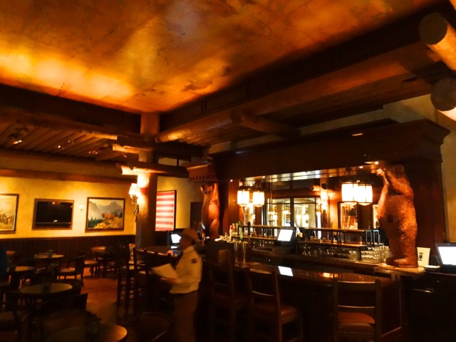 Territory Lounge is small-ish and typically dark (even with the lights on!). There are two carved bears guarding the backbar. (Sorry for the rather blurry picture of Ranger Jack)
