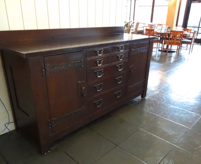 Quarter-sawn oak dresser used for service inside Artist Point. Artist Point represents a place for artists to collaborate and create.