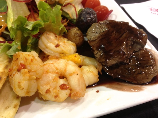 Close-up of shrimp and steak