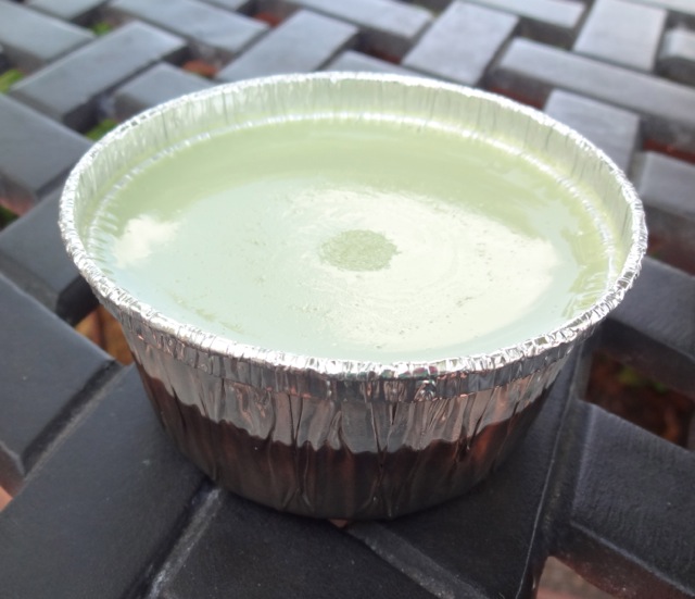 Green tea flan - you can see where it was baked in a water bath (dark area on the container)