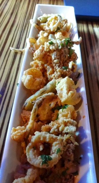 Crispy Calamari with Cajun Remoulade, Fried Pickles, and Shallot Rings