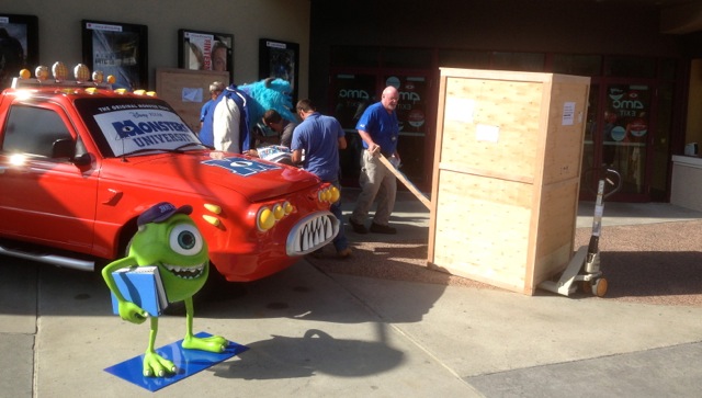 Monster's University Opening day at Downtown Disney - Sulley is brought out of his crate - 1