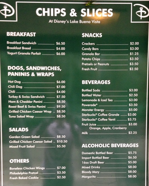 Chips and Slices Snack Bar menu - Lake Buena Vista Golf Course - 3