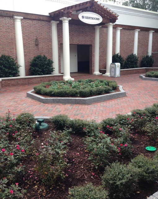 There is a small "garden" area in front of the new restrooms. This area has been planted/gardened for quite a while.
