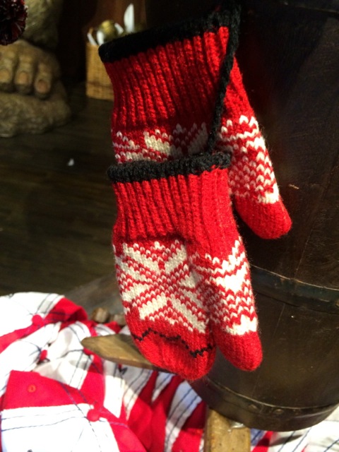 a pair of mittens with a snowflake motif