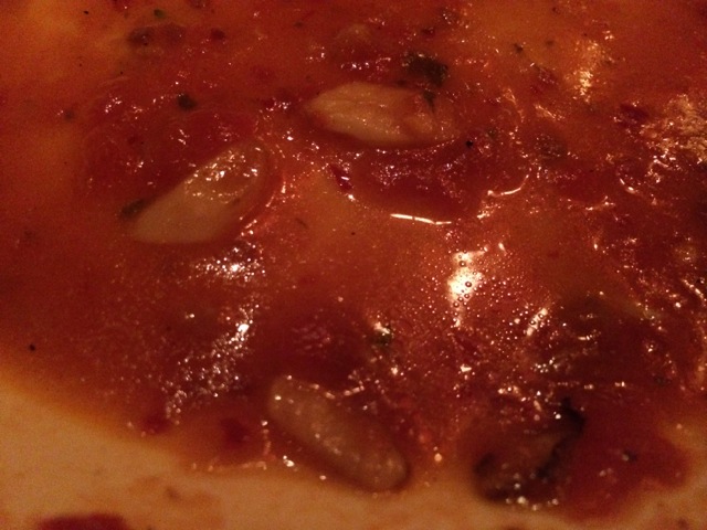 close up of Fra Diavolo sauce, look at the thinly sliced garlic and the crushed red pepper… YUM