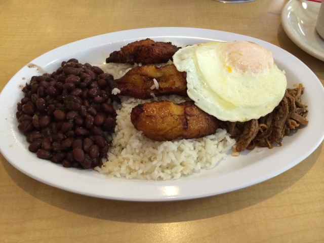 Pabellon Criollo with Egg $9.99 - shredded beef, black beans, white rice, fried sweet plantains