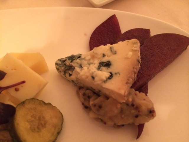 blue cheese with mustard chutney and spiced pears